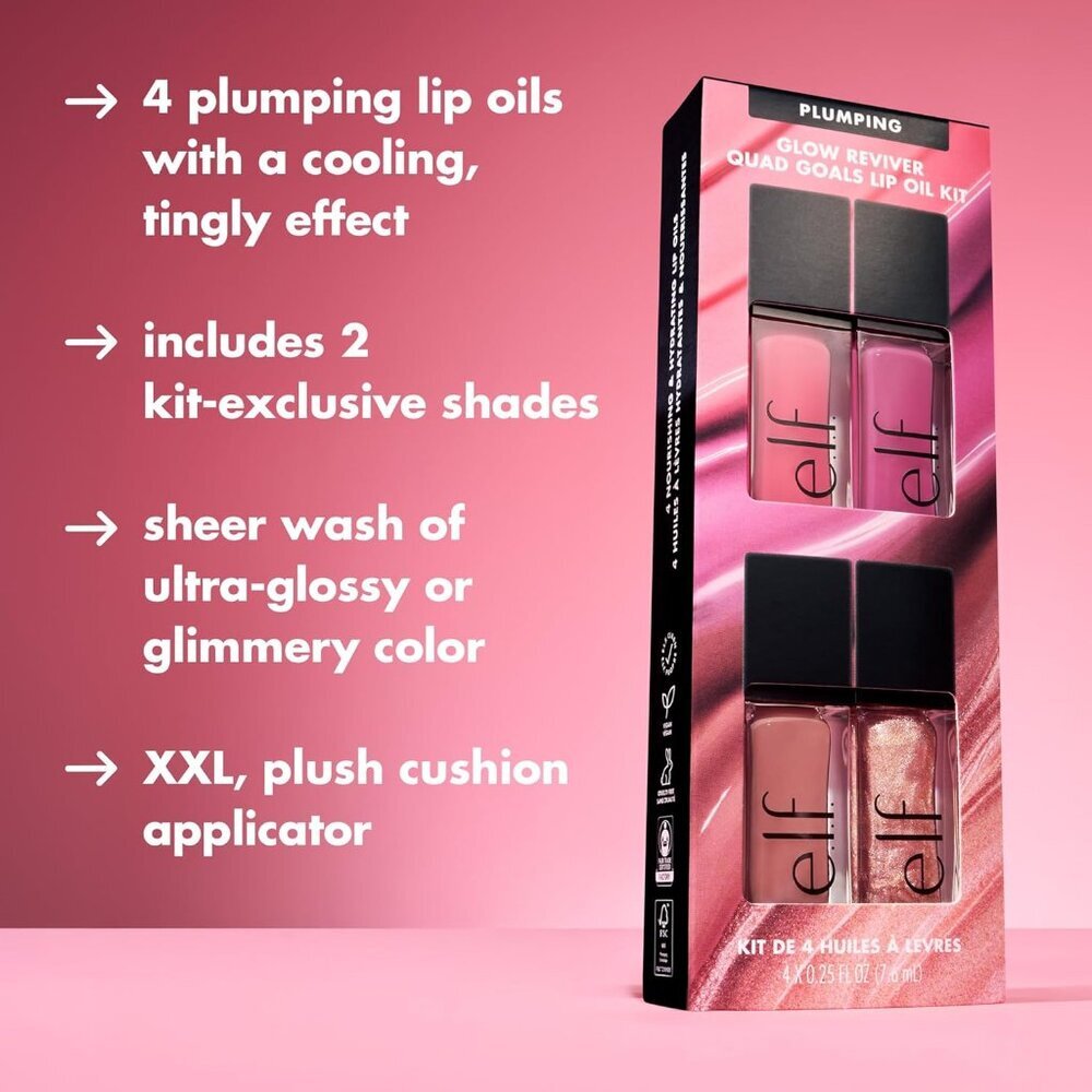 4 pk e.l.f. Plumping Glow Reviver Plumping Lip Oil Kit Gloss - Picture 3 of 6